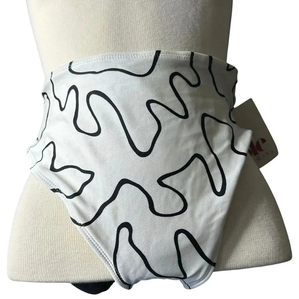 Vintage 80/90s Black White Abstract thigh high Bikini Bottom  Women’s Size L